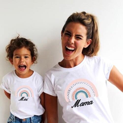 Mommy Daughter Matching Outfits Tee Shirt Mother Girl Women Kid Summer Tshirts Mommy And Me Clothes Mama Mimi Rainbow T Shirt