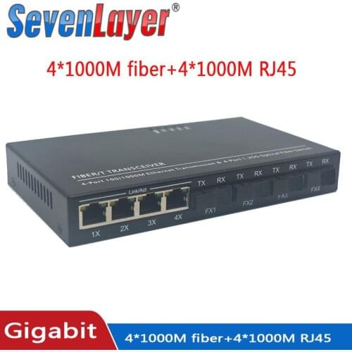 Ethernet switch 4F4E Fiber Optical Media Converter Single Mode 4 RJ45 and 4 SC fiber Port 10/100/1000M PCBA 3KM