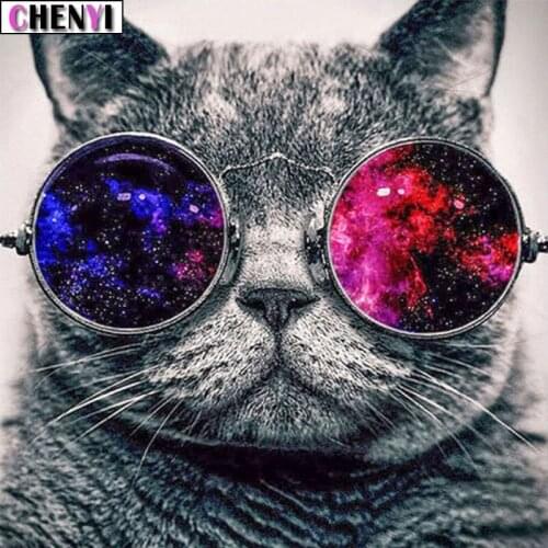 CHENYI Glasses Cat Diamond Painting Full Square Diy Diamond Embroidery Animal Crystal Mosaic Picture Needlework Art Home Decor