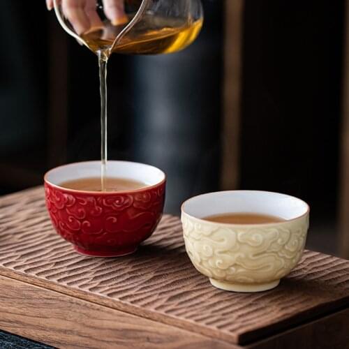 Ceramic Tea Cup Relief Cup Household Large Master Cup Tea Making Kungfu Tea Cup Personal Single Cup Tea Accessories