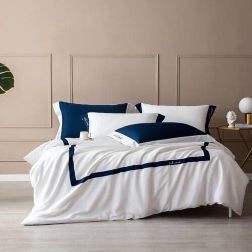 100% cotton Hotel Bedding Set 4pcs Navy Blue Frame white Modern Duvet Cover Set for All Seasons super soft breathable easy-care