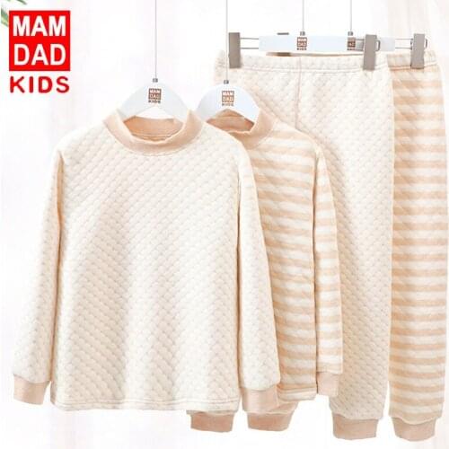 Toddler Baby Cotton Underwear Sets Casual Striped Thicken Kids Sleepwear Suits Warm Turtleneck Homewear Set For Boys And Girls