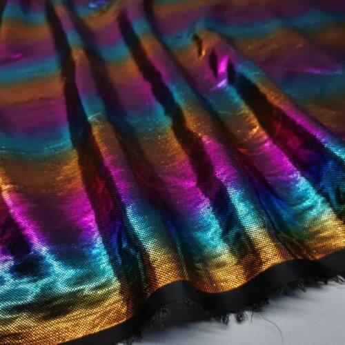 Cosplay Glossy Polyester Fabric Shiny bronzing ombre Stripe Material fabric for DIY stage cosplay costume Dress