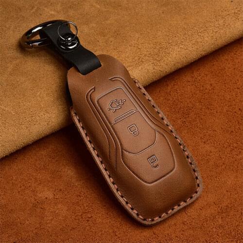 Leather Car Key Case Cover for 2015 2016 2017 2018 Ford Fusion Mondeo Mustang Taurus F150 Explorer Edge Lincoln MK Keys Cover