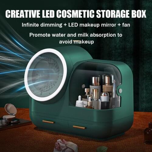 Creative LED mirror cosmetic storage box net celebrity products with fan makeup organizer box storage box Savings box