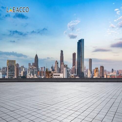 Laeacco Blue Sky White Clouds City Buildings Floor Room Decor Photographic Backgrounds Photography Backdrops For Photo Studio