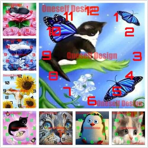 Hot 5d diamond painting clock animal cat diamond embroidery clock cute cat rhinestone pictures decoration home diamond art kit