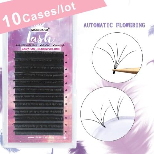 MASSCAKU 10pcs/lot Easy Fan Bloom Eyelash Extension Austomatic Flowering Fast Self-Making Volume Individual Make Up Lashes