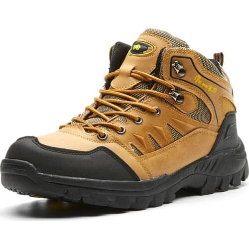 Men High Top Autumn Winter Leather Hiking Ankle Boots Water Mountain Outdoor Sneakers Shock Absorption Sport Trainers for Male