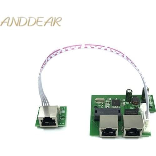 OEM factory direct mini fast 10 / 100mbps 3-port Ethernet network lan hub switch board two-layer pcb 2 rj45 3 rj45 5v 12v port