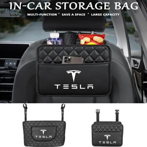 Car Seat Back Organizer Storage Bag Interior Parts Leather Bag Car ​Accessorie For Tesla Model 3 Model S Model X Y Roadster