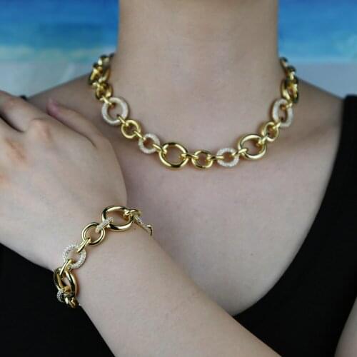 Trendy Fashion Heavy Mental Circle Oval Chain Necklace Gold Color Classic Hip Hop Geometric Round Hollow Punk Party Jewelry