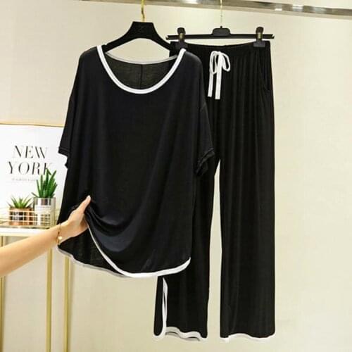 Pijama feminino new spring autumn pyjamas women modal cotton loose home suit short sleeve trousers two piece set womens pajamas