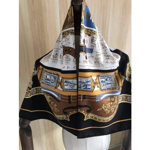 2021 new arrival fashion elegant brand black design 100% silk scarf 90*90 cm square shawl twill wrap for women lady girl