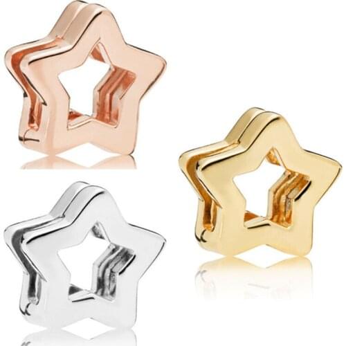 Hollow Five-Pointed Star Clip 925 Sterling Silver Beads Suitable For Original Female Reflection Series Bracelet DIY Jewelry