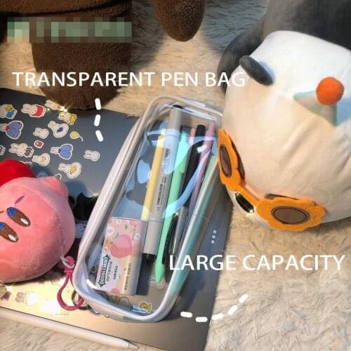 Transparent Pencil Case Girls Simple Large-Capacity High-Value Student Pvc Cute Bear Storage Bag Multifunctional