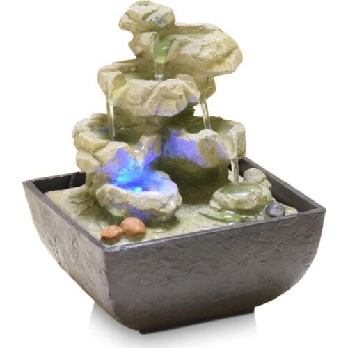 Indoor Relaxation Water Springs Fountain Resin-Rock Falls Tabletop Water Fountain Office Tabletop Fountain for Stress Relief