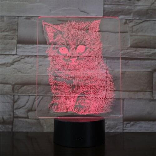 Lifelike Cat 3D Illusion Lamp USB Night Lights 7 Colors Flashing Novelty LED Table Lamp Kids Bedside Decorations Drop AW-3339