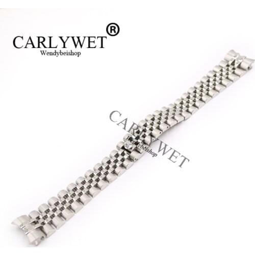 CARLYWET 20mm Wholesale 316L Stainless Steel Jubilee Silver Solid Screw Links Wrist Watch Strap Bracelet Belt With Curved End