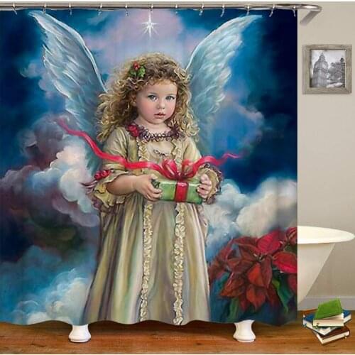 Christmas Angel Girl Giving Gifts Red Flower Shower Curtain