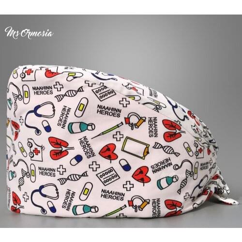 Fashionable multicolor printing clinical surgical cap adjustable scrub cap beauty salon work hats pet shopMens surgical cap