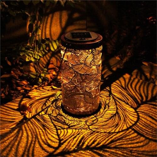 Solar Iron Lantern Retro Garden Solar Lamp Hollowed Out Forest Shadow Lantern Hanging Lamp Lighting Outdoor Landscape Lamp
