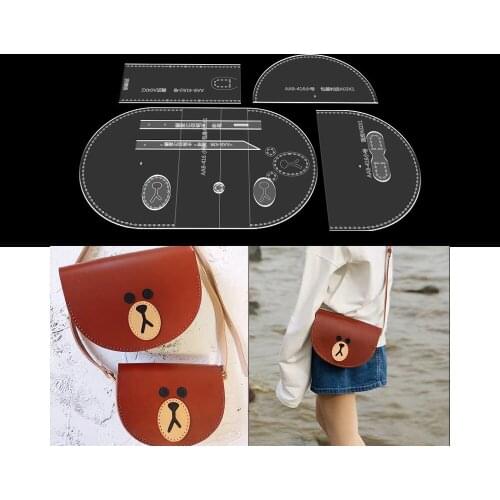 Handmade DIY Leather Tool Pattern Drawing Brown Bear Messenger Bag Parent-child Bag Acrylic Mold Pattern Model
