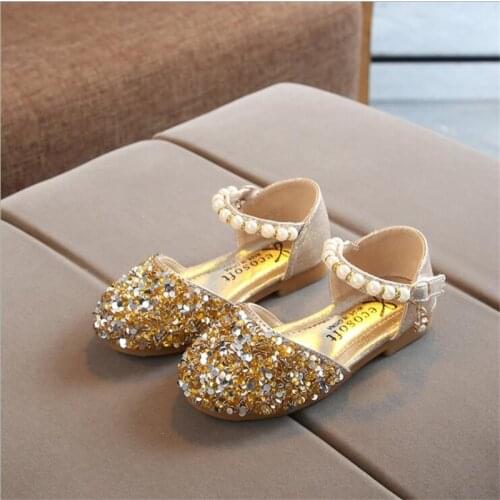 Girls' Party Shoes Diamond Crystal Flat Shoes Pearl Princess Wedding Party Ssequins Leisure 21-22-24-36