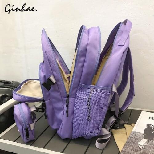 2Pcs Student Large Capacity Backpack Unisex Waterproof Oxford Knapsack Preppy Style Multi-Pocket School Bag For Girl Solid Purse