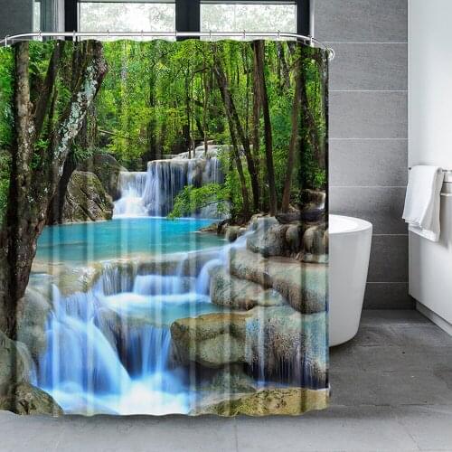 3D Waterfall Scenery Waterproof Shower Curtain Landscape Bath Curtain With Hooks For Bathroom Toilet Cloth Decor