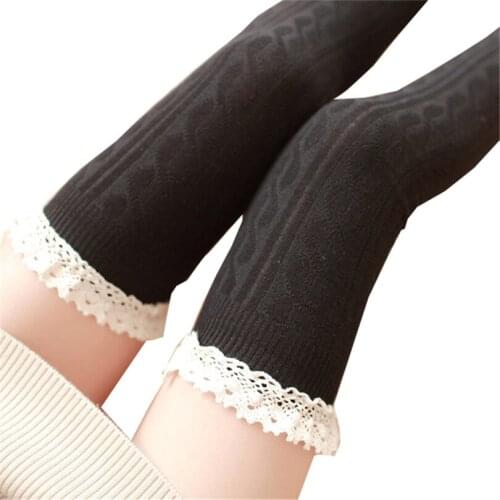 YSDNCHI Knee-Sockings 1 Pair Knitted Lace Womens Crochet Thigh High Knee Socks Long Girls Stockings Trim Boot Hosiery Cuff