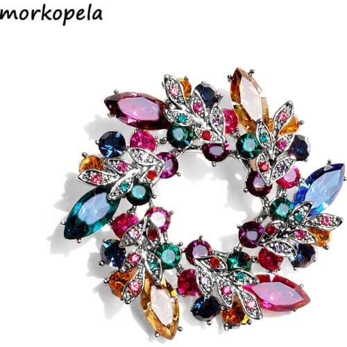 Morkopela Big Flower Crystal Brooch For Women Fashion Brooch Pin Bouquet Rhinestone Brooches And Pins Scarf Clip Jewelry