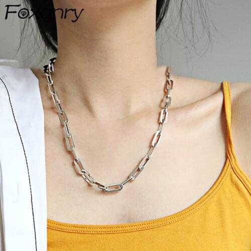 Foxanry INS Fashion 925 Sterling Silver Thick Chain Width Necklace for Women Creative Simple Clavicle Chain Party Jewelry Gifts