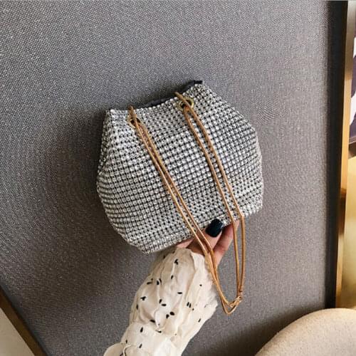 Women Ladies Rhinestone Bucket Shape Evening Party Storage Totes Shoulder Bag Hand Bag