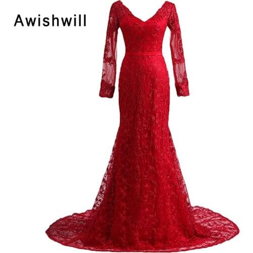 Real Photo 2020 Robe de Soiree Elegant Mermaid Lace Evening Dress Long Sleeve Women Prom Party Gown Formal Dress for Weddings