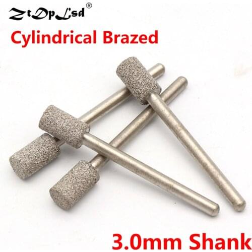 1Pcs 3mm Shank Cylindrical Brazed Diamond Grinding Head Burrs Carving Peeling Bits Tools For Jade Stone Glass Metal Ceramic Mill