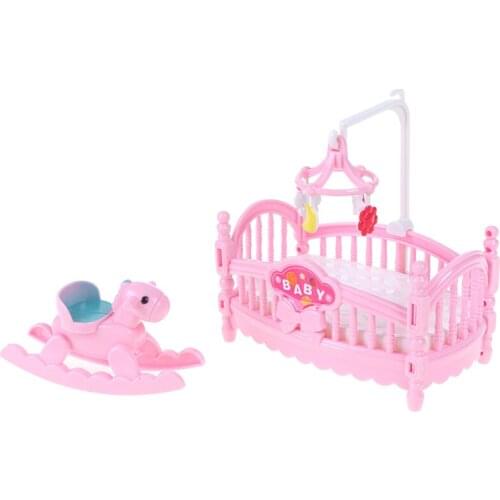 1pc Plastic Pink Princess Doll Children Girls Gift Miniature Crib Bed And Wooden House Doll Accessories