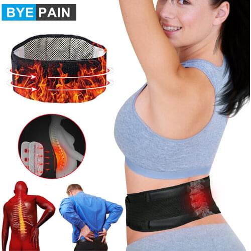 BYEPAIN Tourmaline Self-heating Magnetic Therapy Waist Support Belt Lumbar Back Waist Support Brace Double Banded Adjustable