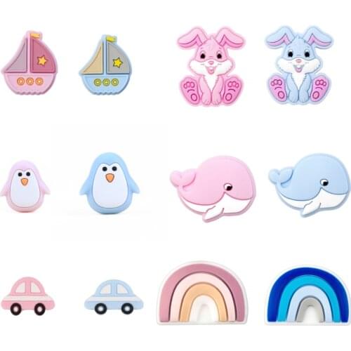 5/10Pcs Cartoon Silicone Beads BPA Free Cat Penguin Beads Teething Toys Baby DIY Animal Koala Rodent Silicone Baby Teether