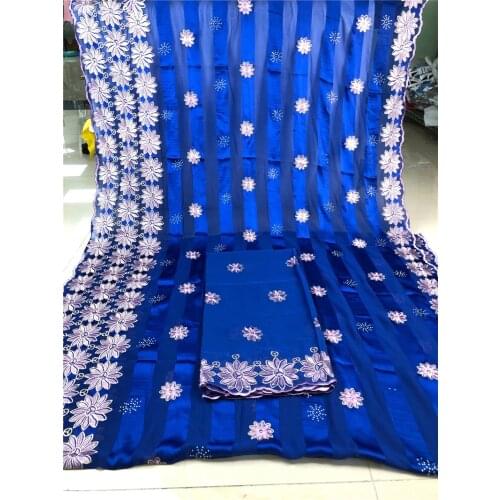 5+2Yards African Lace High Quality Lace 2021 Silk Ribbon Fabric With Chiffon Embroidery Nigerian Lace Fabric With Stones