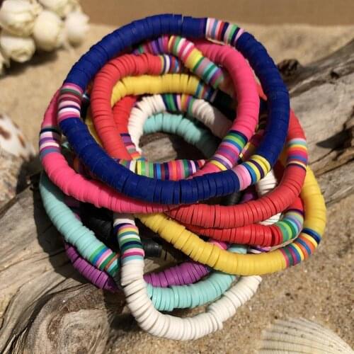 5/7Pcs Women Boho Rainbow Polymer Clay String Beads Bracelet Wristband Bangle