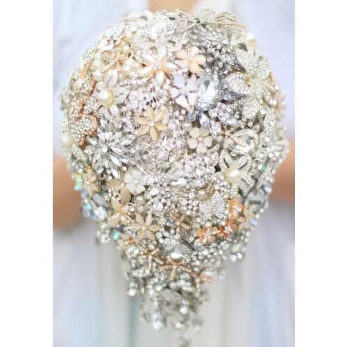 Bride Drop Brooch bouquet custom made Wedding Ivory & Gold Jewelry Bride 's bridal bouquets Teardrop holding flowers decoration