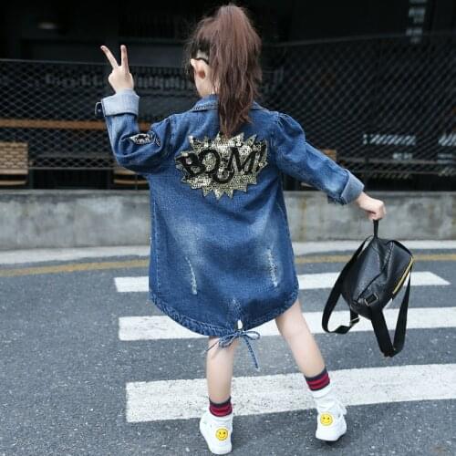 Girls Jeans Jacket Children Bomber Sequins Jackets Coats kids Spring Autumn Denim Jackets Outerwear Windbreak Clothes