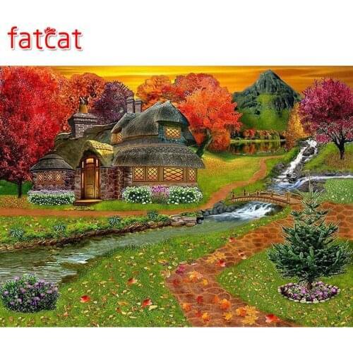 FATCAT 5D Diy landscape Diamond Painting Full Square Round Drill Fantasy cottage Diamond embroidery Picture Home Decor AE658