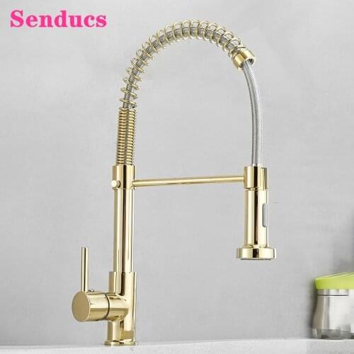Spring Kitchen Faucet Quality Brass Kitchen Mixer Tap Newly Arrival Gold Spring Kitchen Faucets Pull Out ABS Sprayer Kitchen Tap