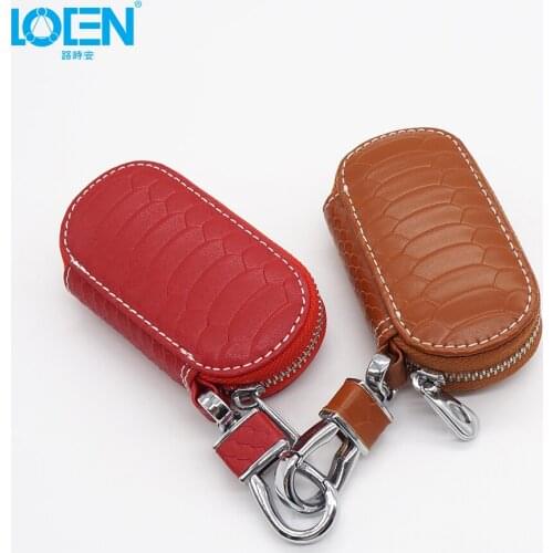 LOEN Key Case for Car Leather Brand Multi-functio Bag Women & Men Genuine Cow Leather key holders Double Zipper Key Card Wallet