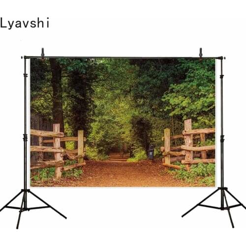 Lyavshi photography background mysterious green forest entrance path tattered fence photography backdrop