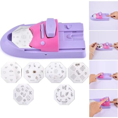 Pro Nail Art DIY Pattern Printing Manicure Machine with 6pcs Metal Stamp Stamper Nail Tools Color Draw Polish Nail Printer Tool