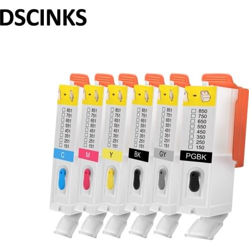 6 colors PGI-250 PGBK CLI251 BK C M Y GY for canon MG6320 MG7120 MG7520 IP8720 refillable ink cartridge with ARC chip