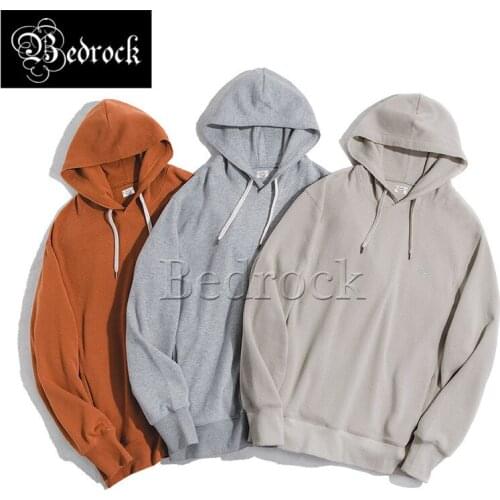 Bedrock Japanese vintage old lock cap pullover Ami khaki solid color casual long-sleeved hoodie men